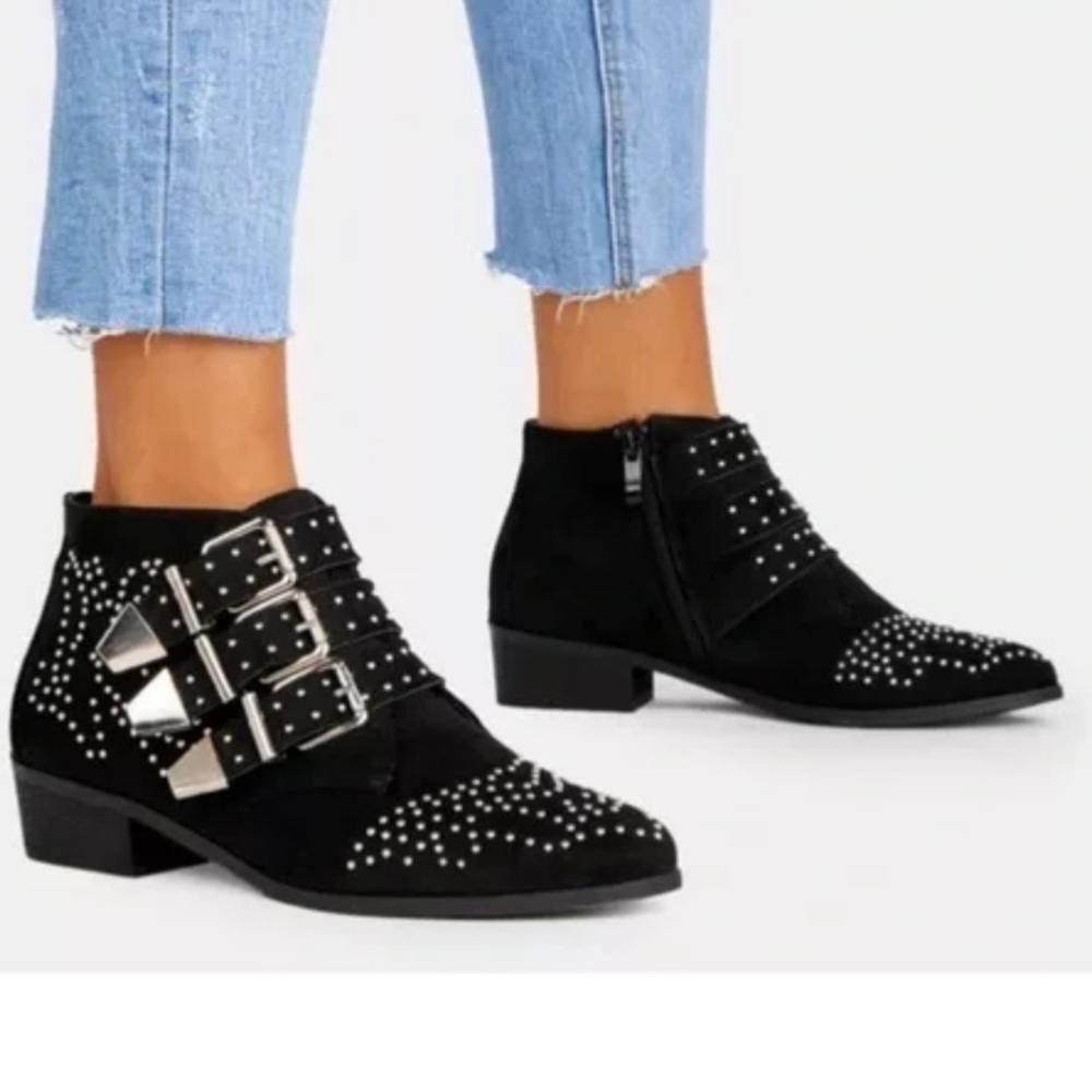 Diba | Black and Silver | Ankle Booties | Buckle Straps | 8.5